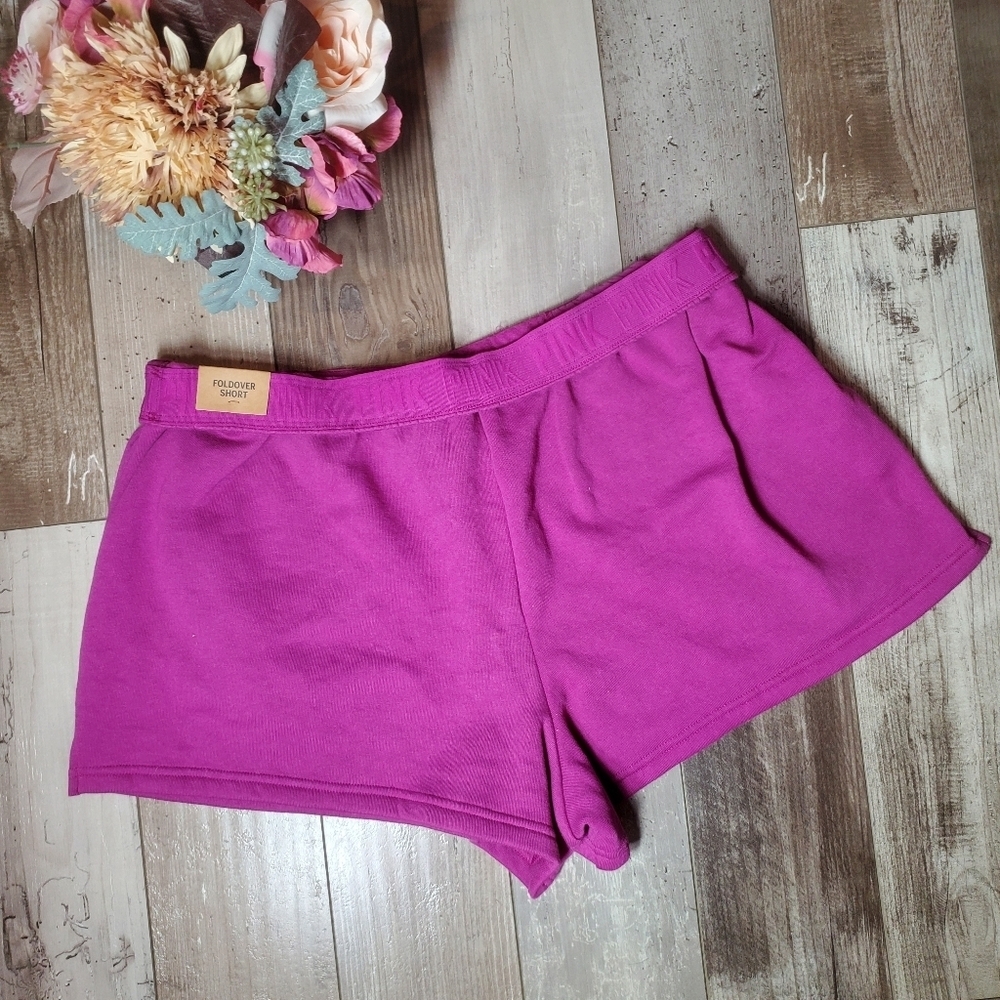 NWT PINK Victoria's Secret Dahlia Magenta Pink Foldover Sweat Shorts Size XL - Picture 6 of 16